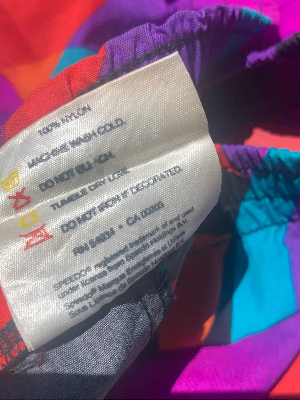 Vintage SPEEDO Maximalist Geo Sunset Swim Trunks / Shorts - needs elastic repair